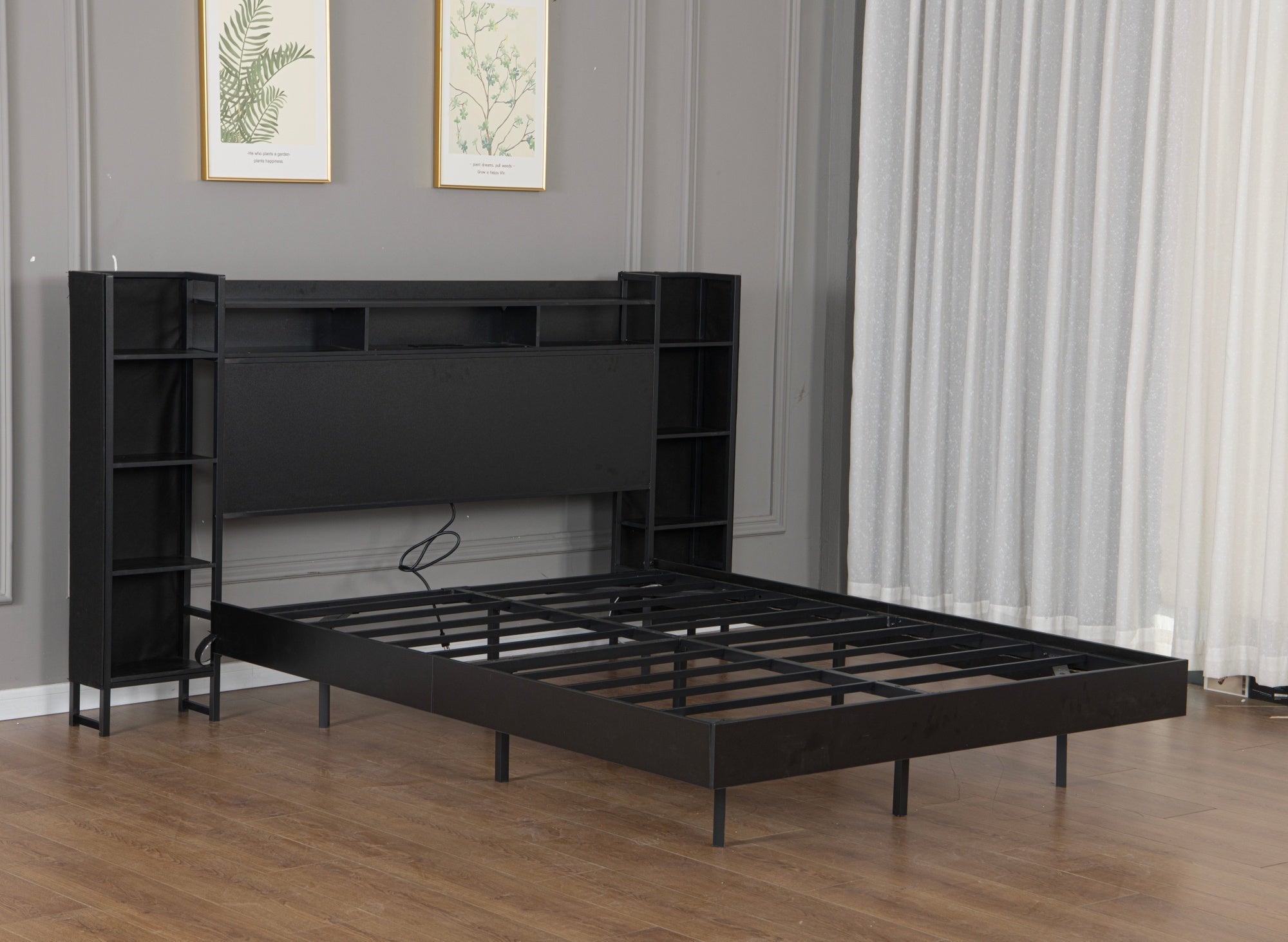 Bellemave® Floating Bed Frame with LED Lights, Storage Headboard & Charing Station, Metal Platform Bed, No Box Spring Need - Bellemave