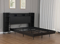 Bellemave® Floating Bed Frame with LED Lights, Storage Headboard & Charing Station, Metal Platform Bed, No Box Spring Need - Bellemave