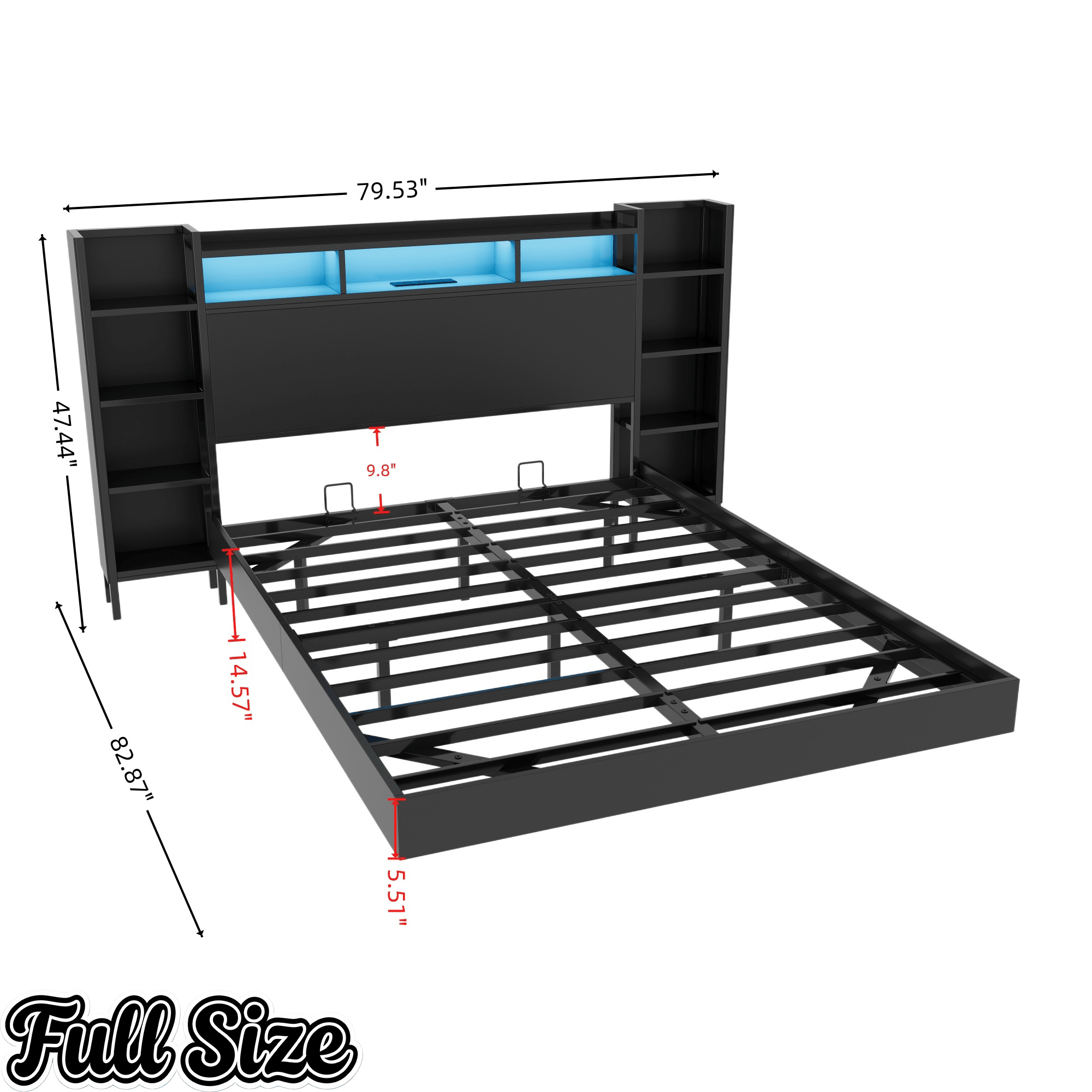 Bellemave® Floating Bed Frame with LED Lights, Storage Headboard & Charing Station, Metal Platform Bed, No Box Spring Need - Bellemave
