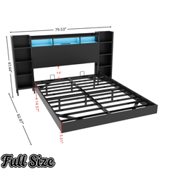 Bellemave® Floating Bed Frame with LED Lights, Storage Headboard & Charing Station, Metal Platform Bed, No Box Spring Need - Bellemave