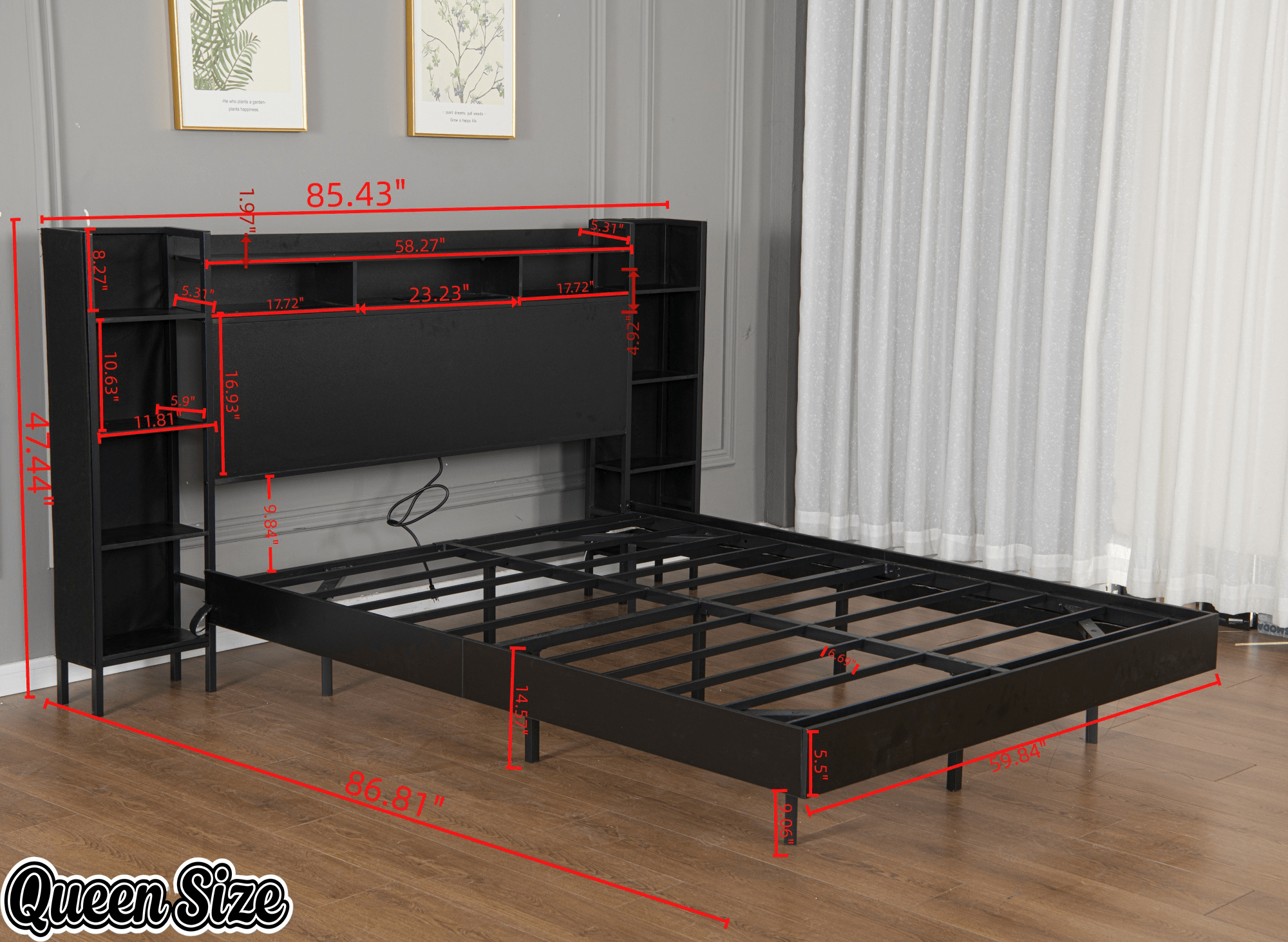 Bellemave® Floating Bed Frame with LED Lights, Storage Headboard & Charing Station, Metal Platform Bed, No Box Spring Need - Bellemave