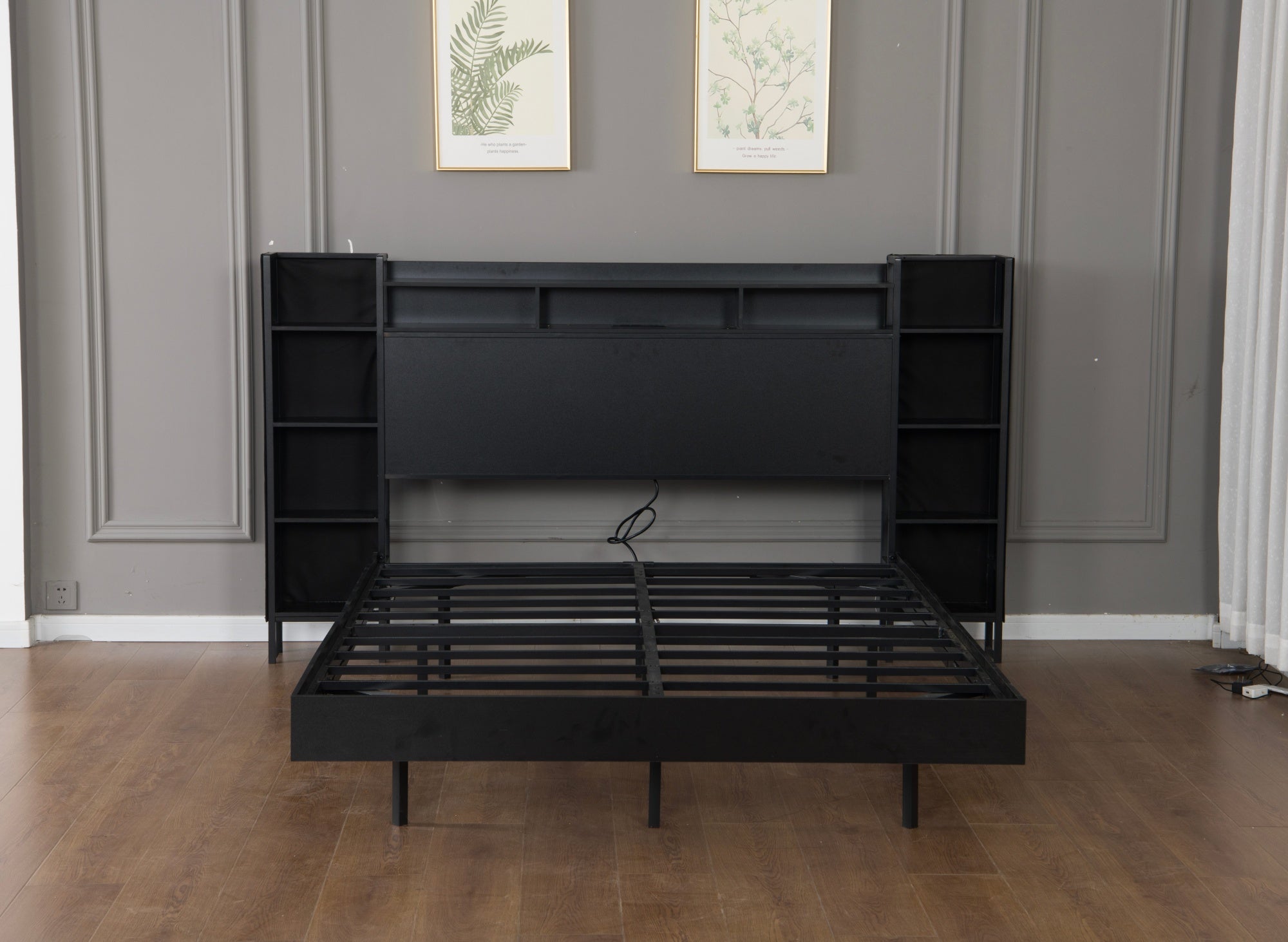 Bellemave® Floating Bed Frame with LED Lights, Storage Headboard & Charing Station, Metal Platform Bed, No Box Spring Need - Bellemave