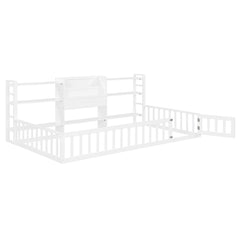 Bellemave® Floor Bed Frame with Bookcase and 3-Tier Storage Shelves, Montessori Style Kids Bed with Safety Fence - Bellemave