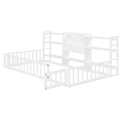 Bellemave® Floor Bed Frame with Bookcase and 3-Tier Storage Shelves, Montessori Style Kids Bed with Safety Fence - Bellemave