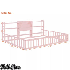 Bellemave® Floor Bed Frame with Bookcase and 3-Tier Storage Shelves, Montessori Style Kids Bed with Safety Fence - Bellemave