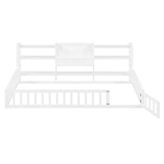 Bellemave® Floor Bed Frame with Bookcase and 3-Tier Storage Shelves, Montessori Style Kids Bed with Safety Fence - Bellemave