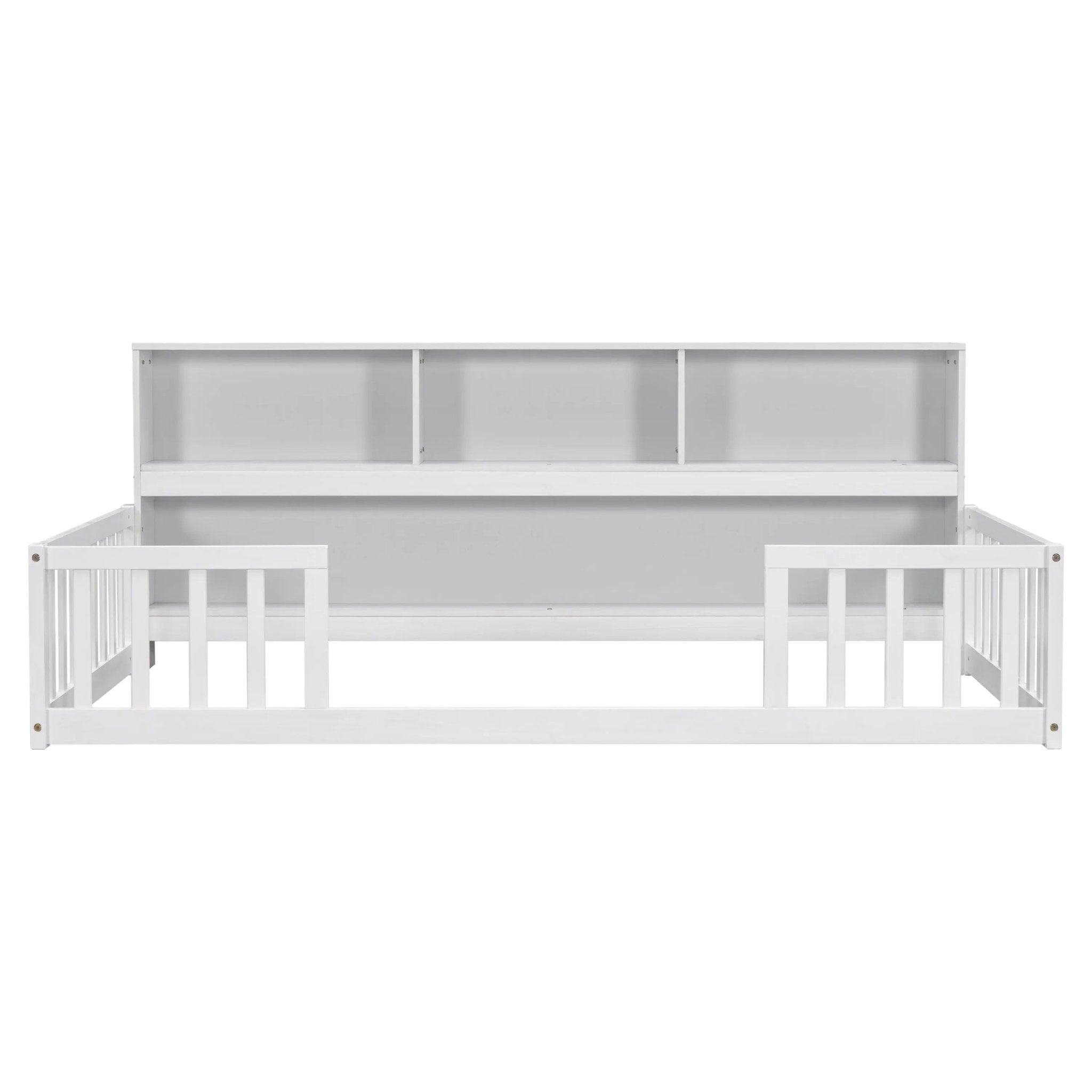 Bellemave® Floor Bed with Bedside Bookcase,Shelves,Guardrails - Bellemave