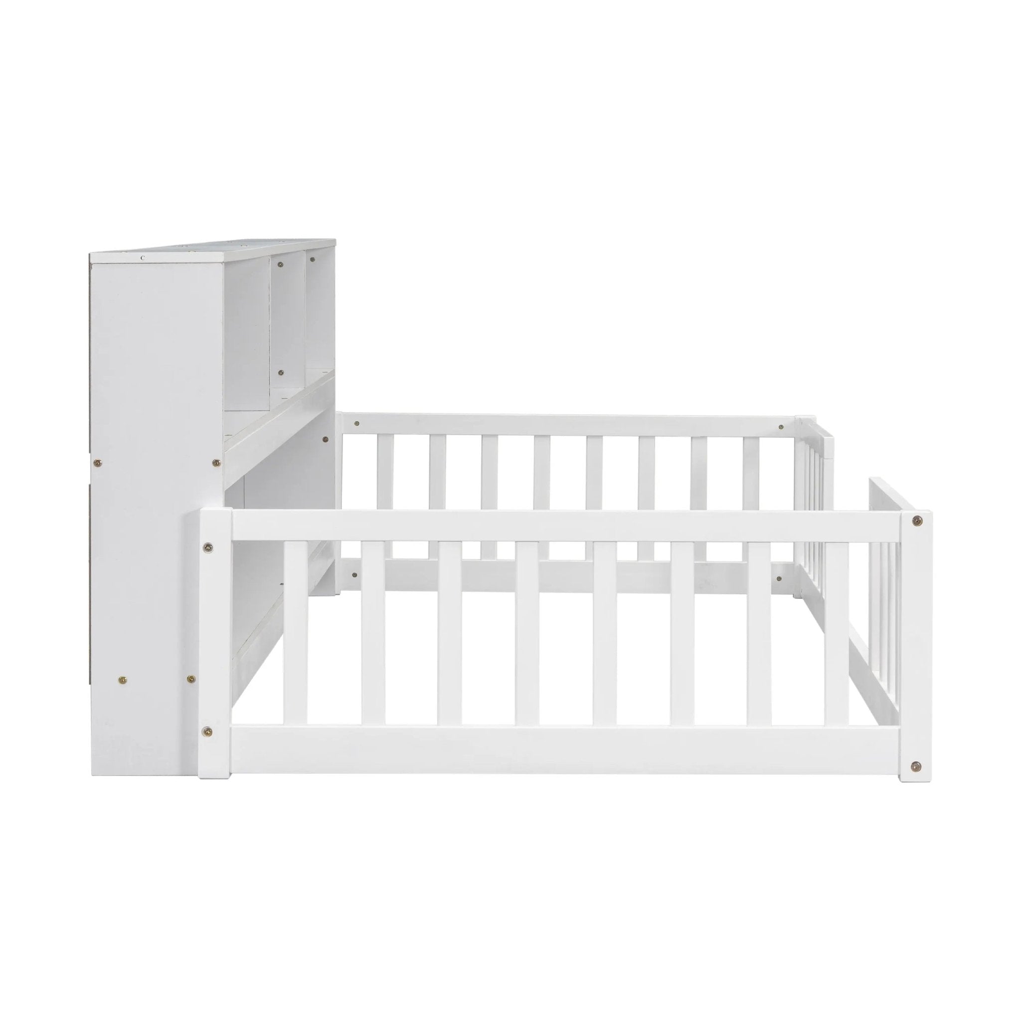 Bellemave® Floor Bed with Bedside Bookcase,Shelves,Guardrails - Bellemave