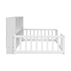 Bellemave® Floor Bed with Bedside Bookcase,Shelves,Guardrails - Bellemave