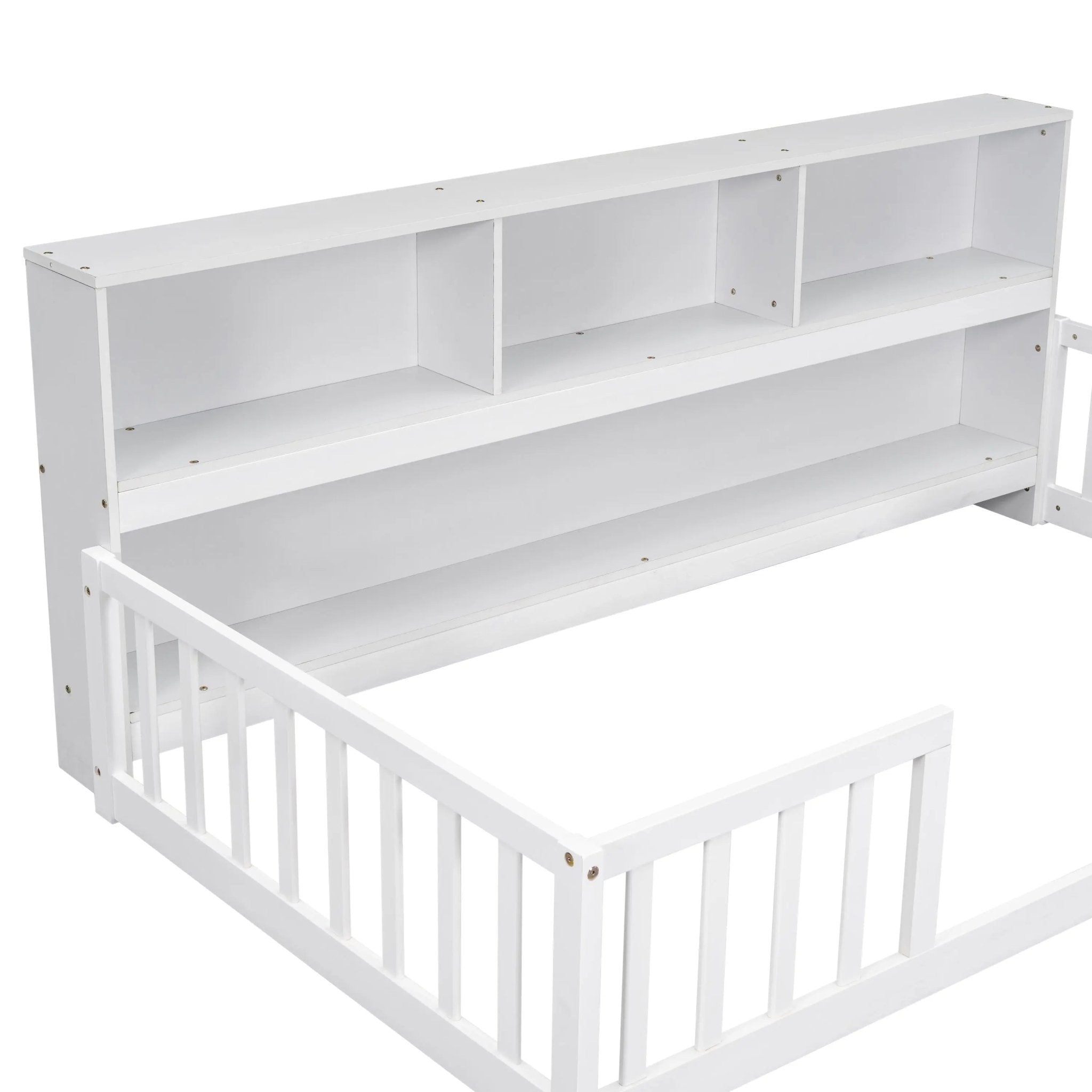 Bellemave® Floor Bed with Bedside Bookcase,Shelves,Guardrails - Bellemave