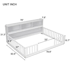 Bellemave® Floor Bed with Bedside Bookcase,Shelves,Guardrails - Bellemave