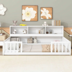 Bellemave® Floor Bed with Bedside Bookcase,Shelves,Guardrails - Bellemave