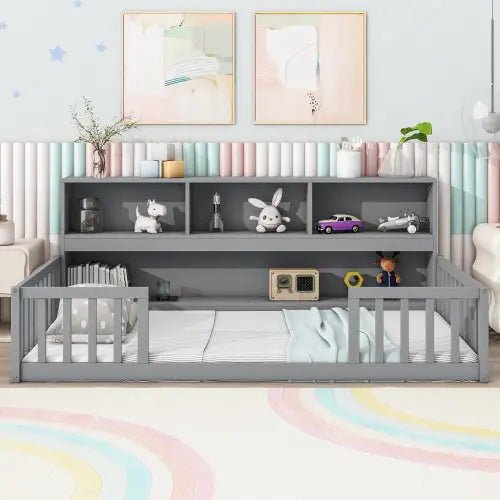 Bellemave® Floor Bed with Bedside Bookcase,Shelves,Guardrails - Bellemave
