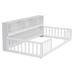 Bellemave® Floor Bed with Bedside Bookcase,Shelves,Guardrails - Bellemave