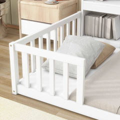 Bellemave® Floor Bed with Bedside Bookcase,Shelves,Guardrails - Bellemave