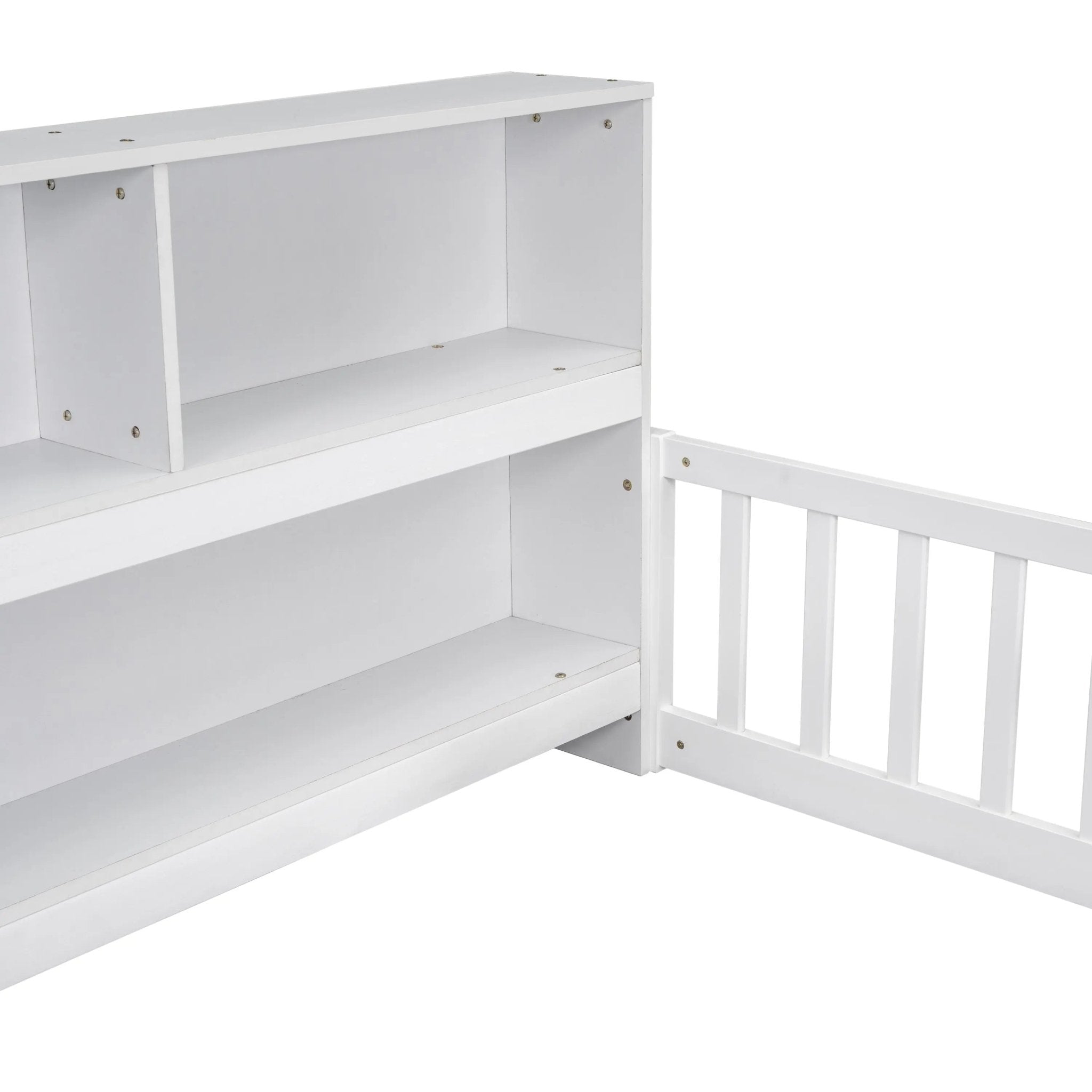 Bellemave® Floor Bed with Bedside Bookcase,Shelves,Guardrails - Bellemave