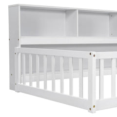 Bellemave® Floor Bed with Bedside Bookcase,Shelves,Guardrails - Bellemave