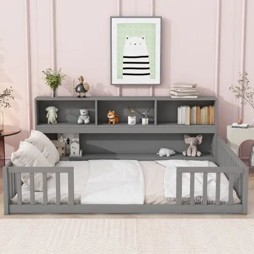 Bellemave® Floor Bed with Bedside Bookcase,Shelves,Guardrails - Bellemave