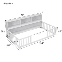 Bellemave® Floor Bed with Bedside Bookcase,Shelves,Guardrails - Bellemave