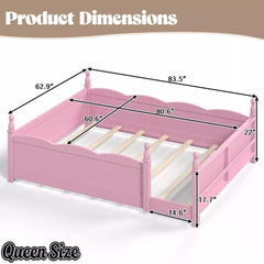 Bellemave® Floor Bed with Bookshelf & Safety Guardrails for Kids, Wooden Montessori Bed Frame with Childlike Design for Girls Boys - Bellemave