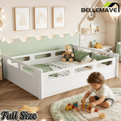 Bellemave® Floor Bed with Full - Length Guardrails, Wood Low Profile Montessori Bed for Bedroom & Nursery, No Box Spring Needed - Bellemave
