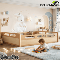 Bellemave® Floor Bed with Full - Length Guardrails, Wood Low Profile Montessori Bed for Bedroom & Nursery, No Box Spring Needed - Bellemave