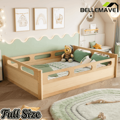 Bellemave® Floor Bed with Full - Length Guardrails, Wood Low Profile Montessori Bed for Bedroom & Nursery, No Box Spring Needed - Bellemave