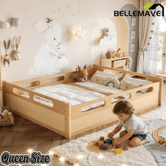 Bellemave® Floor Bed with Full - Length Guardrails, Wood Low Profile Montessori Bed for Bedroom & Nursery, No Box Spring Needed - Bellemave