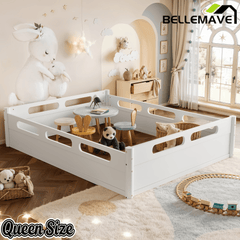 Bellemave® Floor Bed with Full - Length Guardrails, Wood Low Profile Montessori Bed for Bedroom & Nursery, No Box Spring Needed - Bellemave
