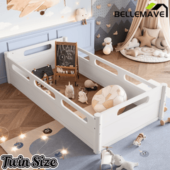 Bellemave® Floor Bed with Full - Length Guardrails, Wood Low Profile Montessori Bed for Bedroom & Nursery, No Box Spring Needed - Bellemave