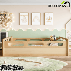 Bellemave® Floor Bed with Full - Length Guardrails, Wood Low Profile Montessori Bed for Bedroom & Nursery, No Box Spring Needed - Bellemave