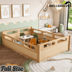 Bellemave® Floor Bed with Full - Length Guardrails, Wood Low Profile Montessori Bed for Bedroom & Nursery, No Box Spring Needed - Bellemave