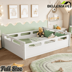 Bellemave® Floor Bed with Full - Length Guardrails, Wood Low Profile Montessori Bed for Bedroom & Nursery, No Box Spring Needed - Bellemave
