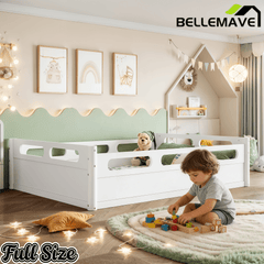 Bellemave® Floor Bed with Full - Length Guardrails, Wood Low Profile Montessori Bed for Bedroom & Nursery, No Box Spring Needed - Bellemave