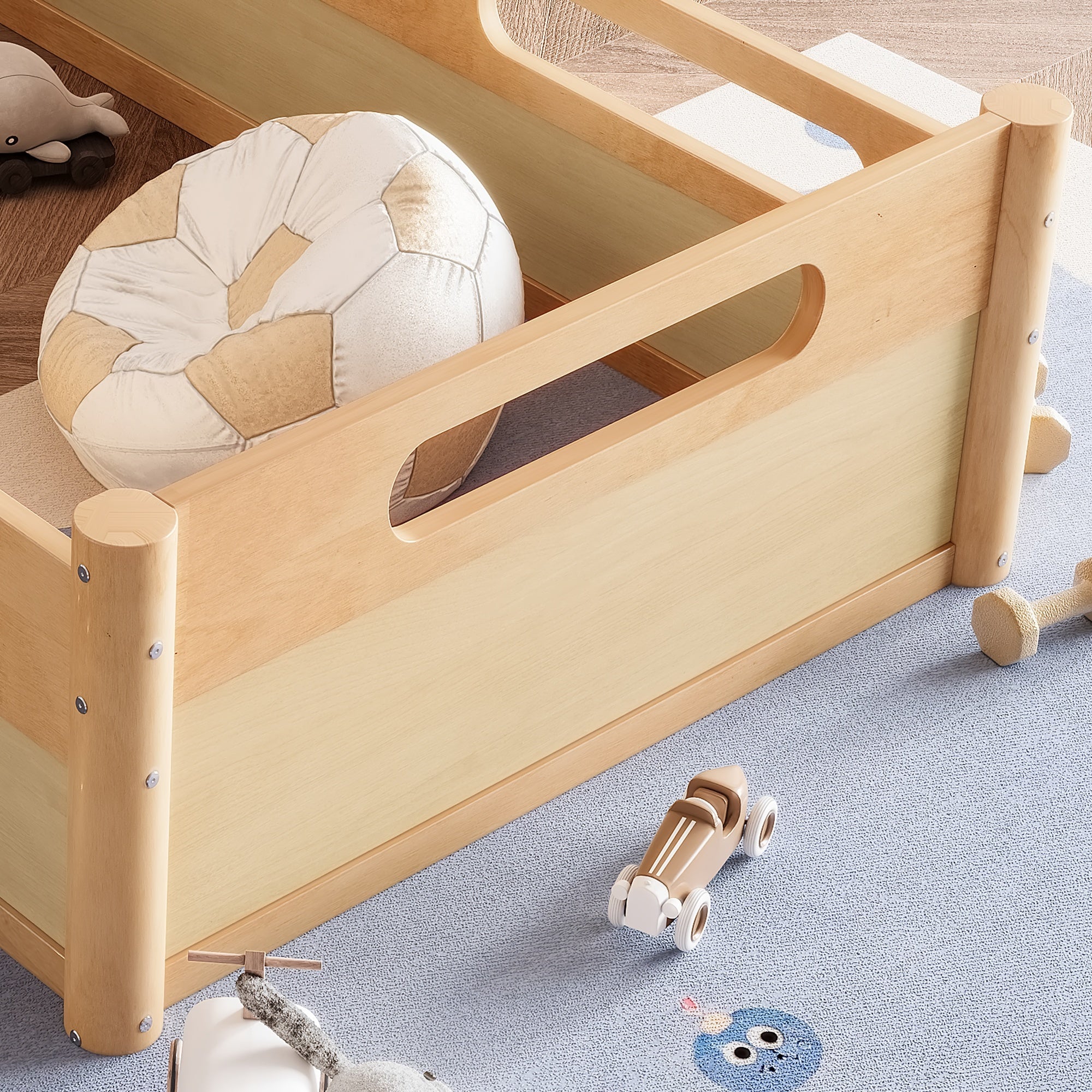Bellemave® Floor Bed with Full - Length Guardrails, Wood Low Profile Montessori Bed for Bedroom & Nursery, No Box Spring Needed - Bellemave