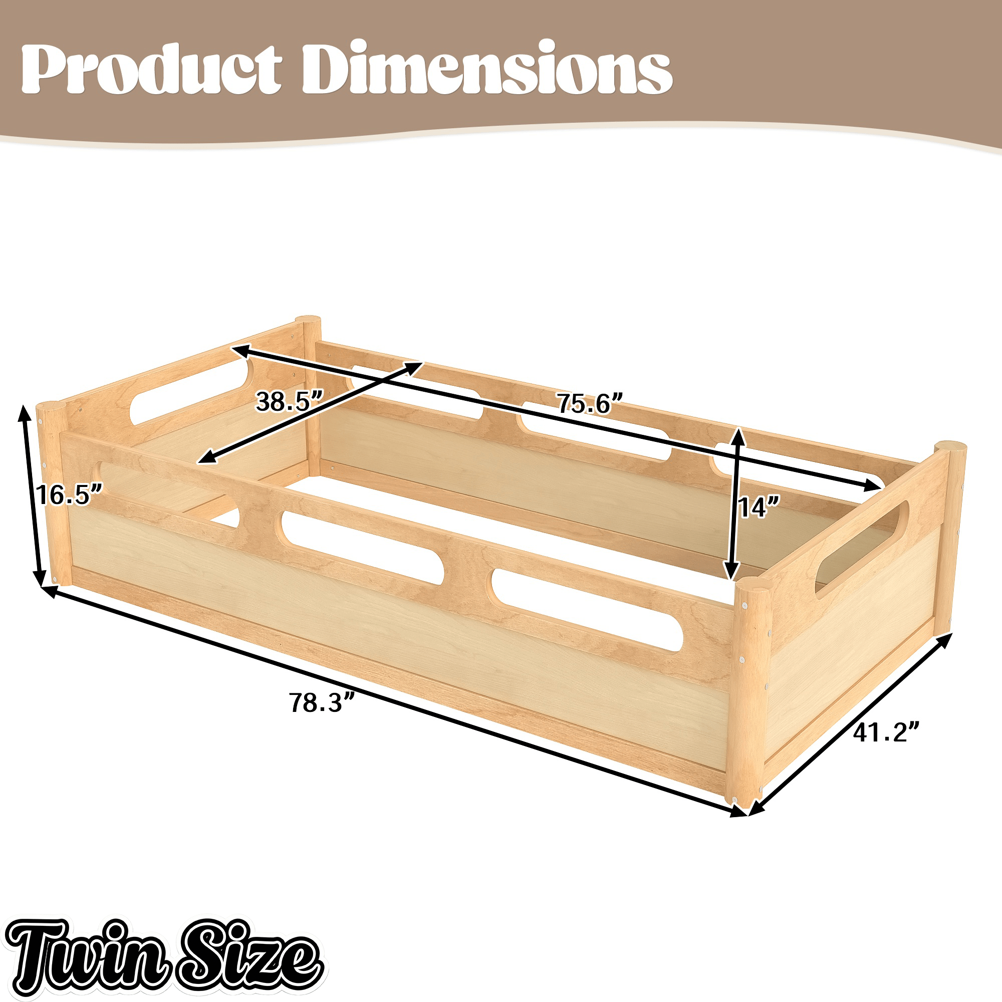 Bellemave® Floor Bed with Full - Length Guardrails, Wood Low Profile Montessori Bed for Bedroom & Nursery, No Box Spring Needed - Bellemave