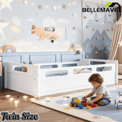 Bellemave® Floor Bed with Full - Length Guardrails, Wood Low Profile Montessori Bed for Bedroom & Nursery, No Box Spring Needed - Bellemave