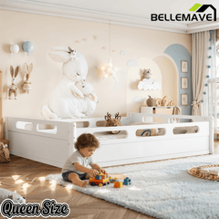 Bellemave® Floor Bed with Full - Length Guardrails, Wood Low Profile Montessori Bed for Bedroom & Nursery, No Box Spring Needed - Bellemave