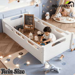 Bellemave® Floor Bed with Full - Length Guardrails, Wood Low Profile Montessori Bed for Bedroom & Nursery, No Box Spring Needed - Bellemave