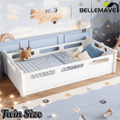 Bellemave® Floor Bed with Full - Length Guardrails, Wood Low Profile Montessori Bed for Bedroom & Nursery, No Box Spring Needed - Bellemave