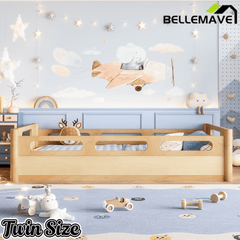 Bellemave® Floor Bed with Full - Length Guardrails, Wood Low Profile Montessori Bed for Bedroom & Nursery, No Box Spring Needed - Bellemave