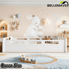 Bellemave® Floor Bed with Full - Length Guardrails, Wood Low Profile Montessori Bed for Bedroom & Nursery, No Box Spring Needed - Bellemave
