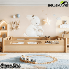Bellemave® Floor Bed with Full - Length Guardrails, Wood Low Profile Montessori Bed for Bedroom & Nursery, No Box Spring Needed - Bellemave