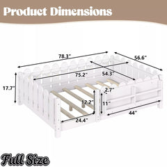 Bellemave® Floor Bed with Rails & Slats, Montessori Floor Bed with Bookshelf, Fence & Lights, Low Profile Montessori Beds Frame for Girls, Boys - Bellemave