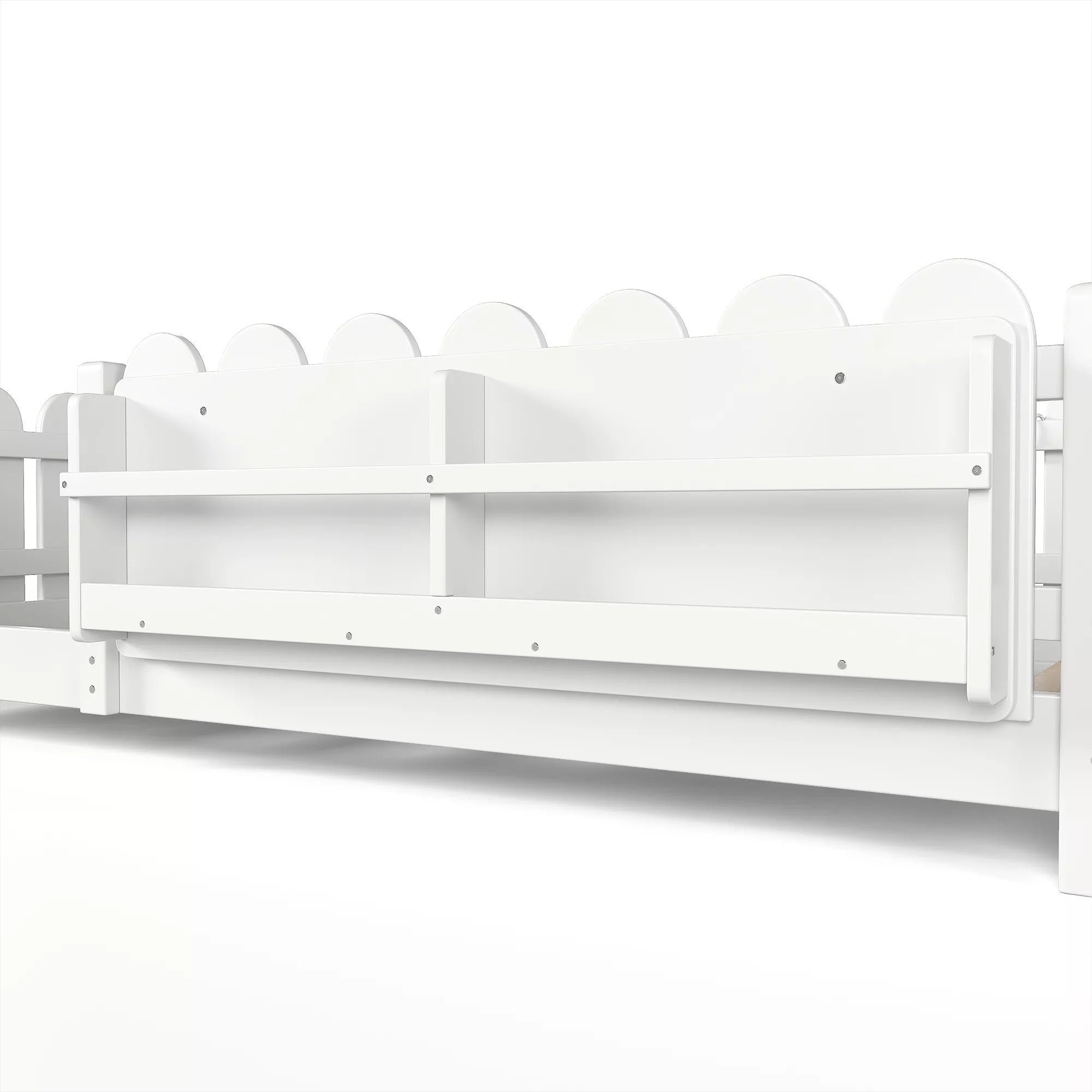 Bellemave® Floor Bed with Rails & Slats, Montessori Floor Bed with Bookshelf, Fence & Lights, Low Profile Montessori Beds Frame for Girls, Boys - Bellemave