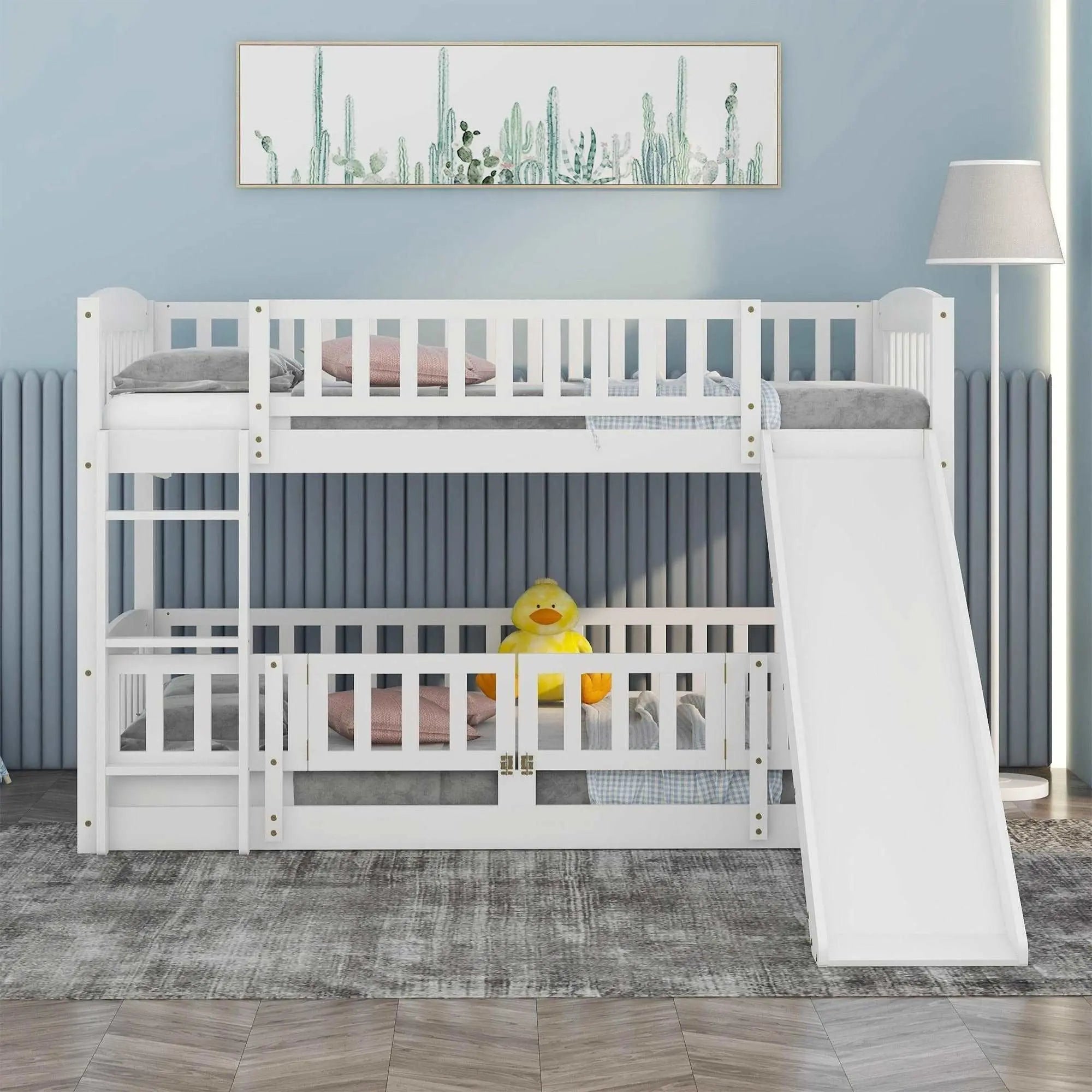 Bellemave® Floor Bunk Bed with Fence and Ladder - Bellemave