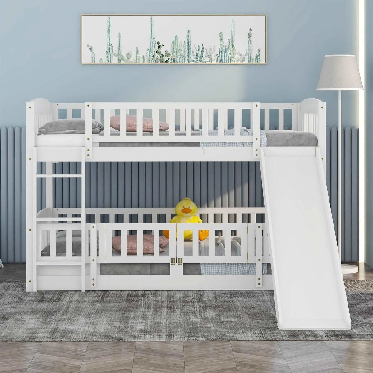 Bellemave® Floor Bunk Bed with Fence and Ladder - Bellemave