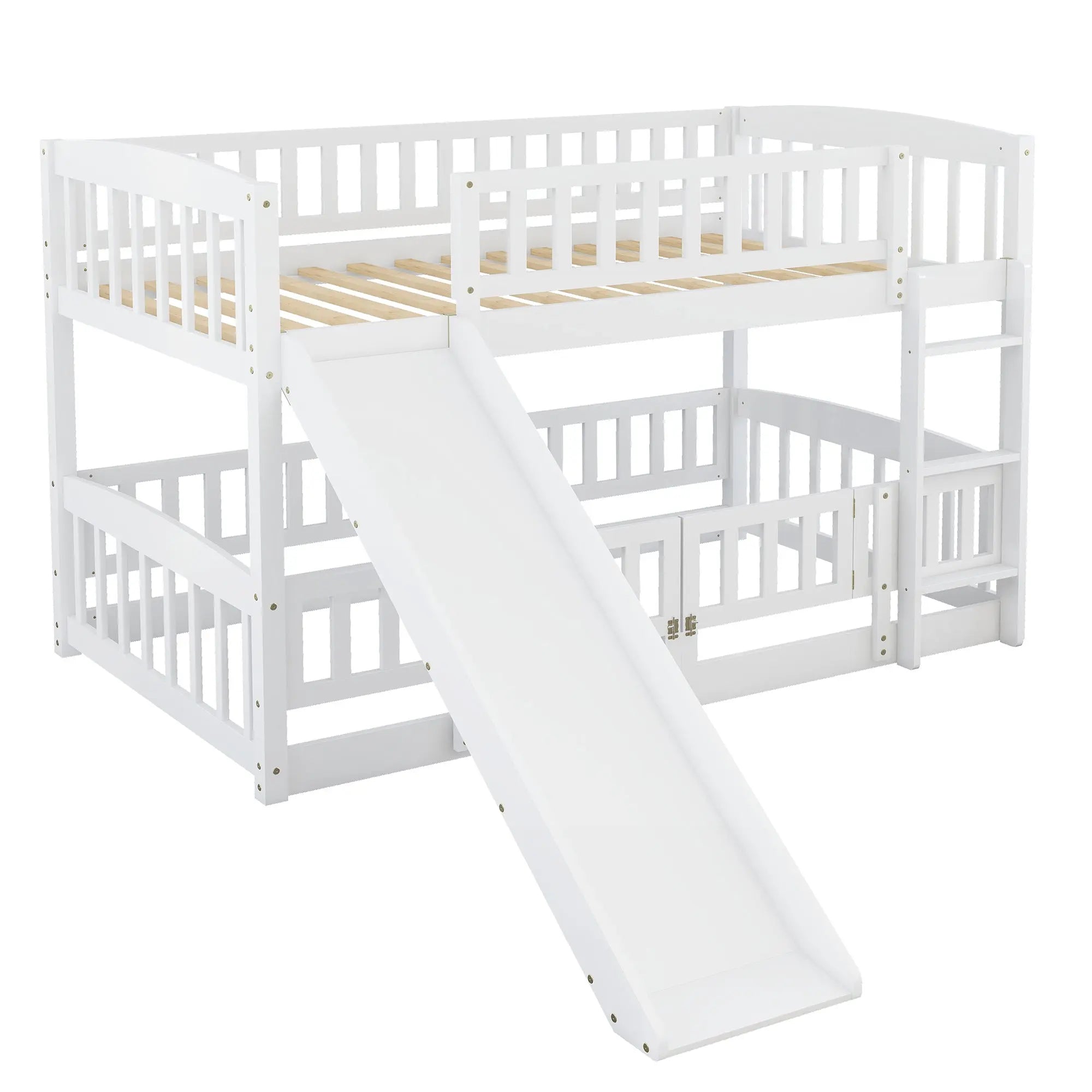 Bellemave® Floor Bunk Bed with Fence and Ladder - Bellemave