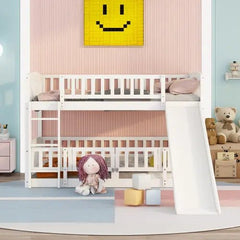 Bellemave® Floor Bunk Bed with Fence and Ladder - Bellemave