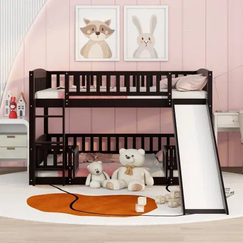 Bellemave® Floor Bunk Bed with Fence and Ladder - Bellemave
